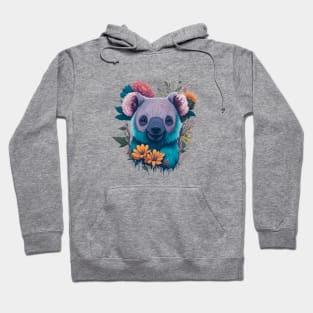 Cute smiling Koala bear with florals  t-shirt design, apparel, mugs, cases, wall art, stickers, travel mug Hoodie